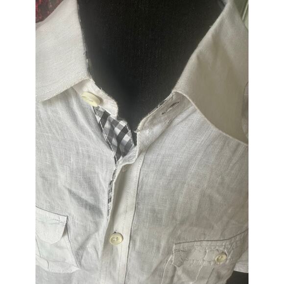Amiani Men’s 100% Linen Short-Sleeve Button-Up Shirt | White XL - Picture 9 of 9